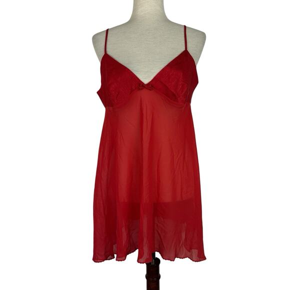 Vintage Y2K Victoria's Secret Womens Large Red Satin Lace Bow Slip Dress Chemise